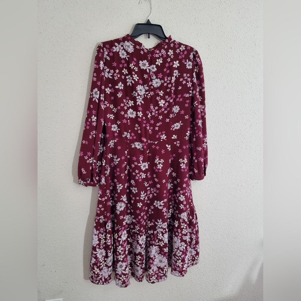 Maggy London Petite Dress Red Floral Printed Midi, Size (14P). - Picture 3 of 10